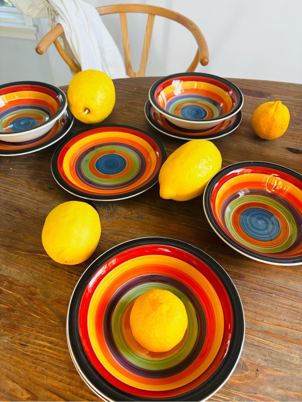 Hand painted Striped Ceramic Dinner Bowl & Plate set